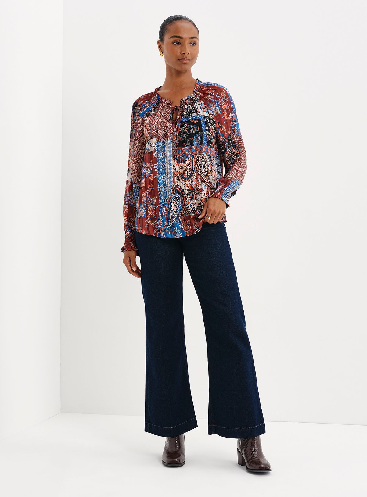 FINERY Harlow Satin Stripe Chiffon Tie Neck Blouse 8 - Image 6 thumbnail